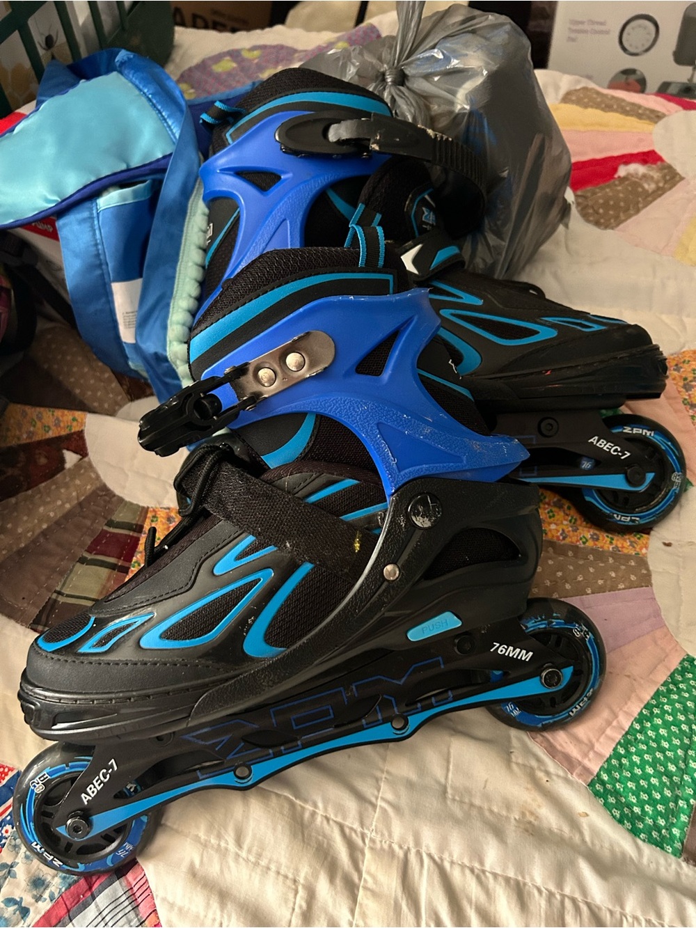 Kids Adjustable Black & Blue Inline Skates